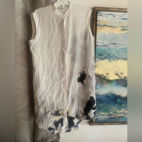 AllSaints 100% Silk Cream/Black Luna Aura Shirt Sleeveless  Button Dress Size 6 - Picture 3 of 12